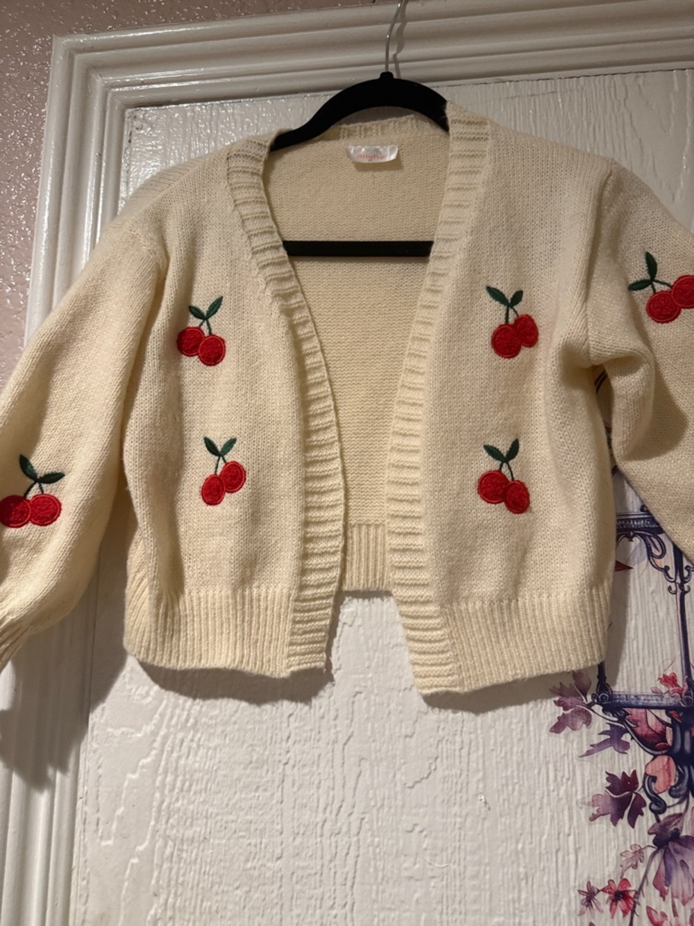 Cream Cherry Patch Open-Front Kids Cardigan